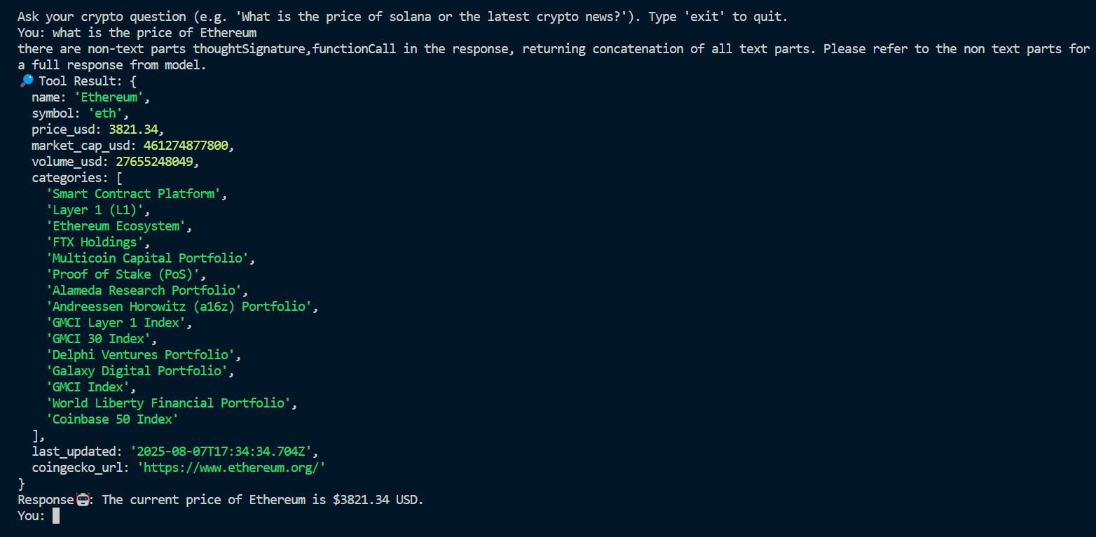 AI agent query in terminal